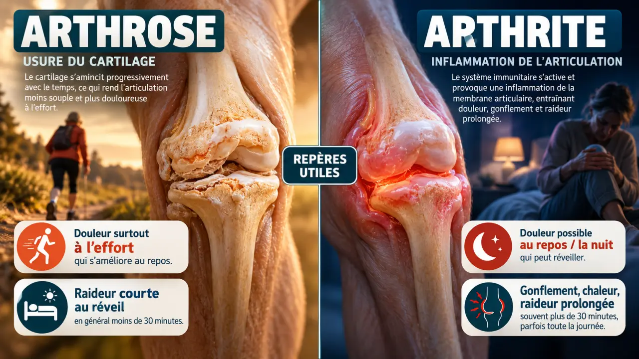 Différence entre arthrose et arthrite : douleur à l’effort ou au repos, les repères utiles