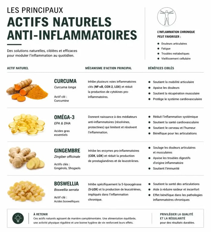 Résumé des actifs naturels et compléments alimentaires anti inflammatoires pour la santé