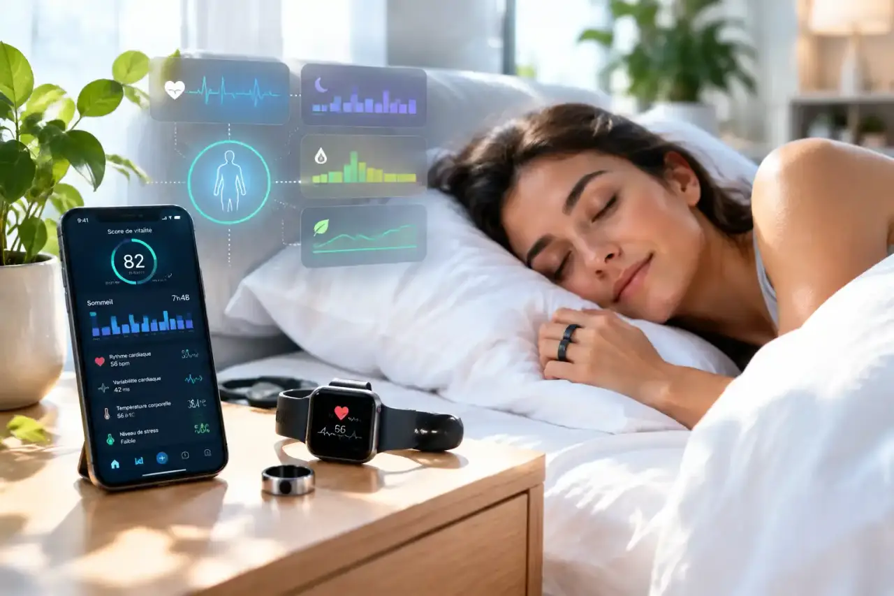 Personne active consultant les données de son sommeil sur une montre connectée