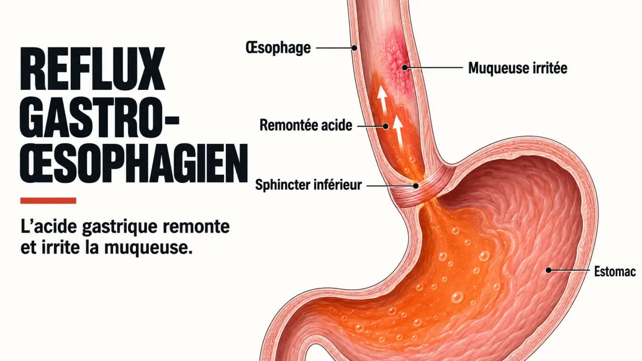 Schéma explicatif de l’œsophagite peptique provoquée par le reflux acide