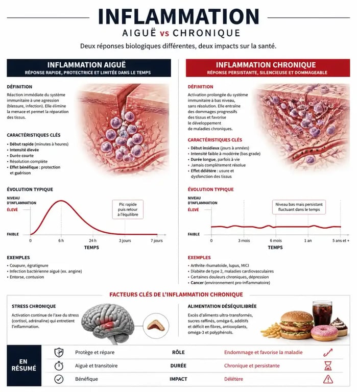 Schéma comparatif inflammation aiguë vs chronique pour comprendre les compléments alimentaires anti inflammatoires
